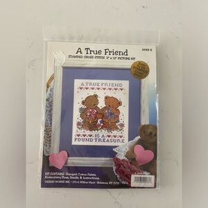 Joan Elliott cross stitch teddy bears kit new a true friend is a found treasure